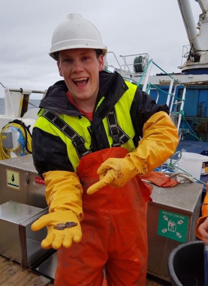 BIFANGST: Havet yrer av liv. Vi får derfor mye mer enn forventet, blant annet denne blekkspruten som Frank viser fram. (Foto: Havforskningsinstituttet) BIFANGST: Havet yrer av liv. Vi får derfor mye mer enn forventet, blant annet denne blekkspruten som Frank viser fram. (Foto: Havforskningsinstituttet)
