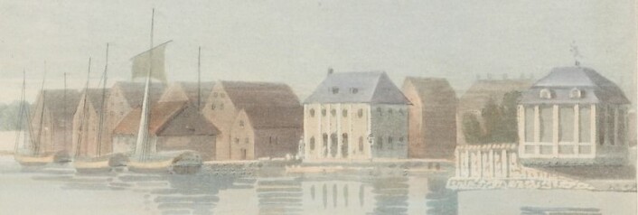Utsnitt av Edys bilde av Bjørvika ca 1800. Eier: Nasjonalmuseet Utsnitt av Edys bilde av Bjørvika ca 1800. Eier: Nasjonalmuseet