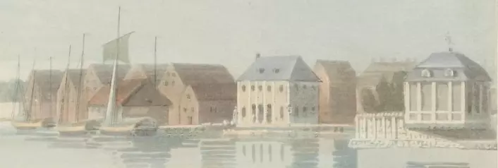 Utsnitt av Edys bilde av Bjørvika ca 1800. Eier: Nasjonalmuseet