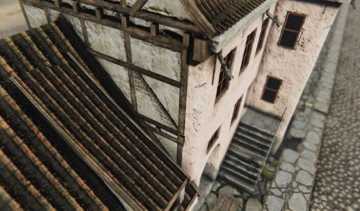 Utsnitt som viser bindingsverk i modell av hus i Oslo havn 1798. Modell laget av Mats Jørgensen Utsnitt som viser bindingsverk i modell av hus i Oslo havn 1798. Modell laget av Mats Jørgensen