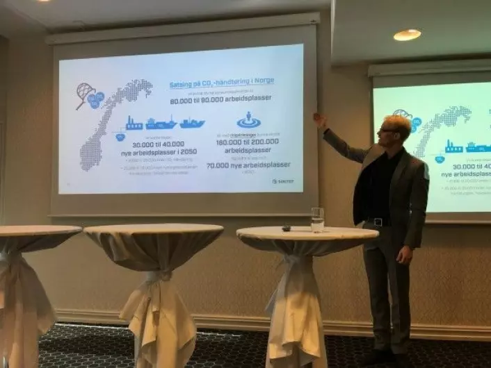 Sigmund Størseth fra SINTEF Energi presenterer CCS-rapporten (Foto: Hege Tunstad/NTNU Energi)