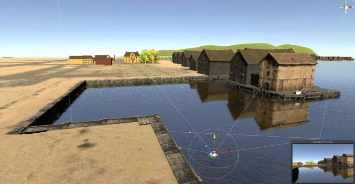 Screen shot fra pågående arbeid med 3d modell av Oslo havn i 1798- dette er mot Salmakerhølet (Design og foto: Mats Jørgensen) Screen shot fra pågående arbeid med 3d modell av Oslo havn i 1798- dette er mot Salmakerhølet (Design og foto: Mats Jørgensen)