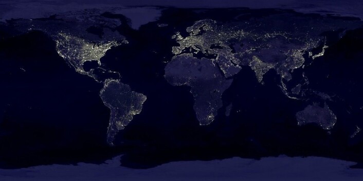 «Earth’s City Lights», fra NASAs Visible Earth Catalog. Data fra 1994-1995, visualisering laget i 2000. «Earth’s City Lights», fra NASAs Visible Earth Catalog. Data fra 1994-1995, visualisering laget i 2000.
