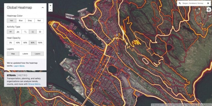 Bergen som sett av Strava. Bergen som sett av Strava.