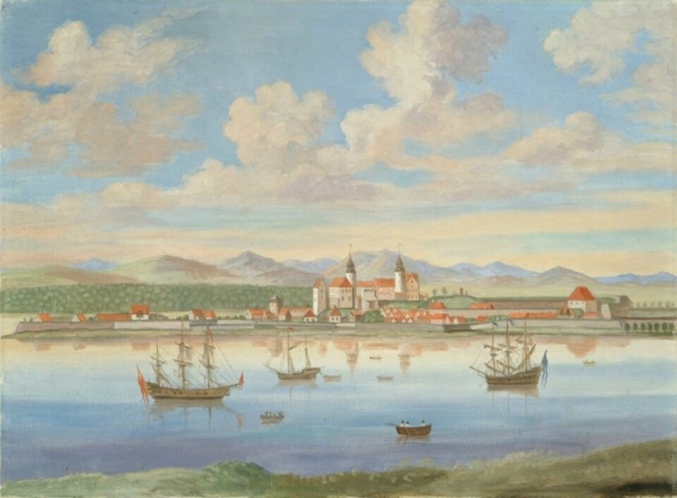 Oslo sett fra Hovedøya. Sent 1700-tall. (Eier: Oslo museum Westergaaard, H.W.)