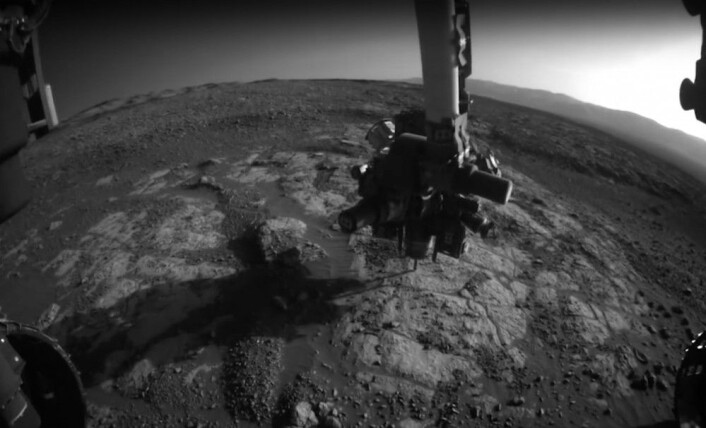 Drillen på Curiosity i arbeid på Mars. (Bilde: fra video av NASA/JPL) Drillen på Curiosity i arbeid på Mars. (Bilde: fra video av NASA/JPL)