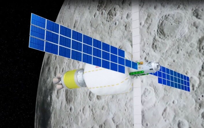 Den oppblåsbare rommodulen B330 er planlagt sendt inn i bane rundt Månen i 2022 ved hjelp av ULAs Vulcan 562-rakett. (Illustrasjon: fra video publisert av Bigelow Aerospace) Den oppblåsbare rommodulen B330 er planlagt sendt inn i bane rundt Månen i 2022 ved hjelp av ULAs Vulcan 562-rakett. (Illustrasjon: fra video publisert av Bigelow Aerospace)