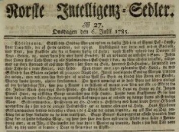 Avisartikkel om brannen på bryggen i Christiania i 1785 Norske Inteligenssedler 6.6.1785 Avisartikkel om brannen på bryggen i Christiania i 1785 Norske Inteligenssedler 6.6.1785