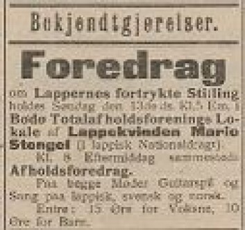 Nordlandsposten 12. april 1902. Marie Stengel skal holde møte i Bodø. Fire år før hadde hun reist i Troms og Finnmark. Bilde: Beskåret skjermdump fra Nasjonalbiblioteket Nordlandsposten 12. april 1902. Marie Stengel skal holde møte i Bodø. Fire år før hadde hun reist i Troms og Finnmark. Bilde: Beskåret skjermdump fra Nasjonalbiblioteket