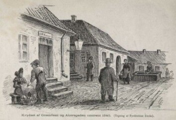 Krydset af Grændsen og Akersgaden. Kunstner: Diriks, Carl Frederik (Fyrdiriks) Oslo museum ( JWC.679 -08) Krydset af Grændsen og Akersgaden. Kunstner: Diriks, Carl Frederik (Fyrdiriks) Oslo museum ( JWC.679 -08)