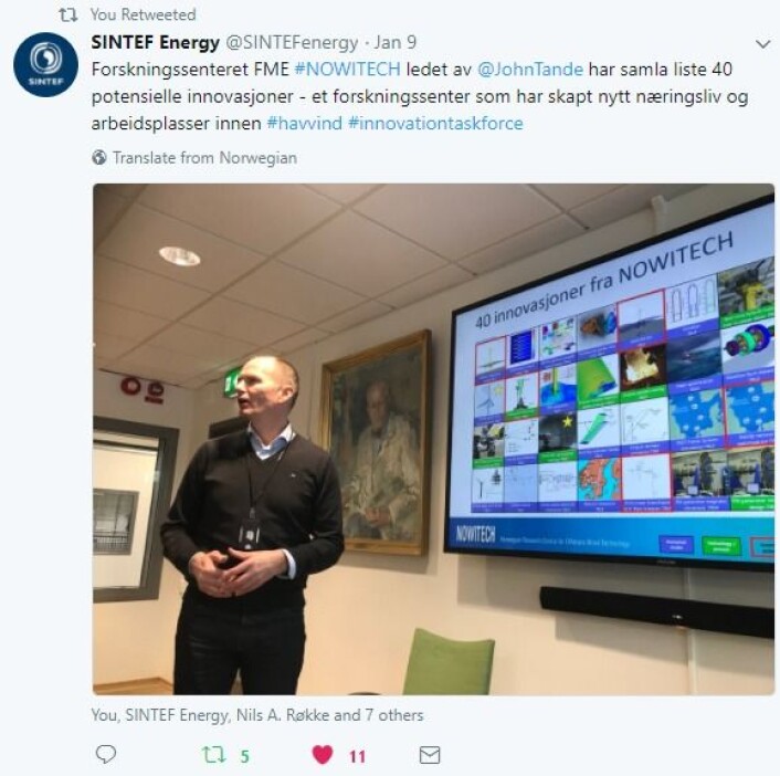I FME NOWITECH er det registrert 40 innovasjoner - og skapt verdier for hundrevis av millioner kroner. Bilde: NTNU Energi screengrab fra Twitter I FME NOWITECH er det registrert 40 innovasjoner - og skapt verdier for hundrevis av millioner kroner. Bilde: NTNU Energi screengrab fra Twitter
