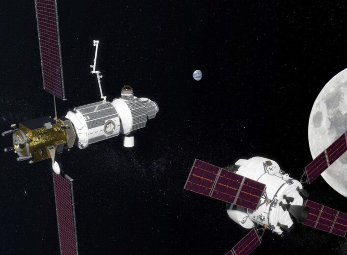 Deep Space Gateway i bane rundt Månen. (Illustrasjon: NASA) Deep Space Gateway i bane rundt Månen. (Illustrasjon: NASA)