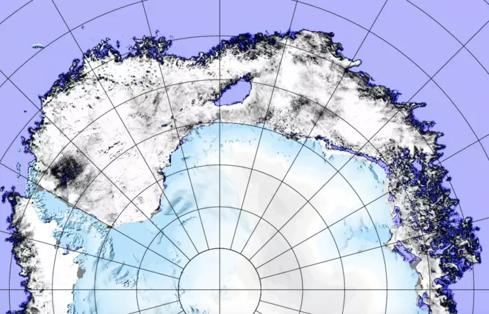 Et mer detaljert sjøiskart for Antarktis 9 november, også dette produsert med passiv mikrobølgeradiometri. (Bilde: AMSR2/PolarView-Univ Bremen)