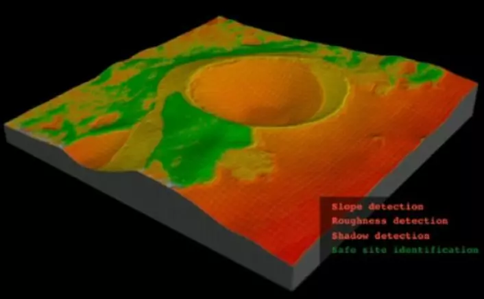 Kart over krater på månen for sonde som skal lande selv. ESA