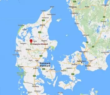 Reinstasjonen ble etablert ved byen Fredriks på Alheden i Midt-Jylland hvor Kongenshus Mindepark ligger. (Kart: Skjermdump Google maps)