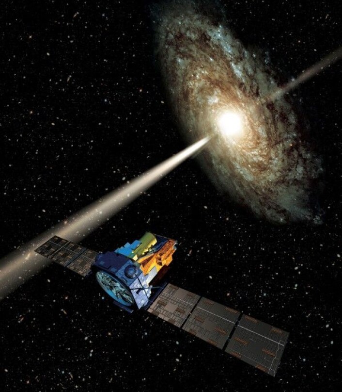 ESAs romteleskop Integral ser universet i røntgenstråling, som her et gammaglimt fra et svart hull i sentrum av en galakse. ESA/ATG medialab ESAs romteleskop Integral ser universet i røntgenstråling, som her et gammaglimt fra et svart hull i sentrum av en galakse. ESA/ATG medialab
