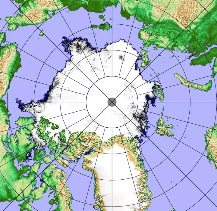 Sjøiskartet i Arktis 17. september i år. (Bilde: AMSR2/Polarview/Univ.Bremen)