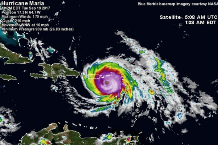 Orkanens øye passerte veldig nær de gamle dansk/norske havnene på St.Croix. (Bilde: wunderground.com) Orkanens øye passerte veldig nær de gamle dansk/norske havnene på St.Croix. (Bilde: wunderground.com)
