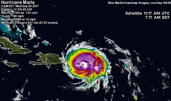 "Maria" treffer Puerto Rico. (Bilde: wunderground.com) "Maria" treffer Puerto Rico. (Bilde: wunderground.com)