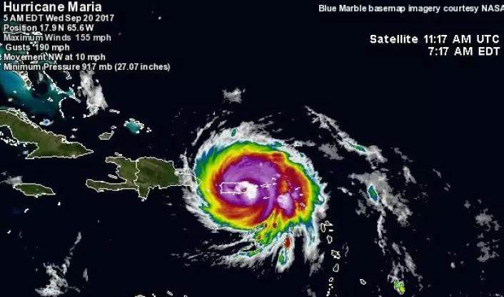 "Maria" treffer Puerto Rico. (Bilde: wunderground.com)