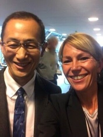 Foto (privat): Nobelprisvinner Shinya Yamanaka og Hanne Scholz under besøket på Norsk senter for stamcelleforskning 6.9.17. Foto (privat): Nobelprisvinner Shinya Yamanaka og Hanne Scholz under besøket på Norsk senter for stamcelleforskning 6.9.17.