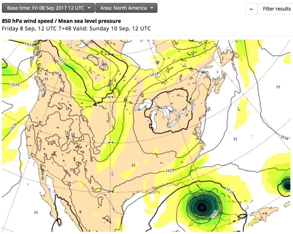 48 timers prognosen fra ECMWF, utstedt fredag kl 12:00 UTC. (Bilde: ECMWF)