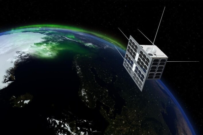 De norske satellittene NorSat-1 og 2 ble skutt opp 14. juli 2017. Illustrasjon av NorSat-1: T. Abrahamsen De norske satellittene NorSat-1 og 2 ble skutt opp 14. juli 2017. Illustrasjon av NorSat-1: T. Abrahamsen