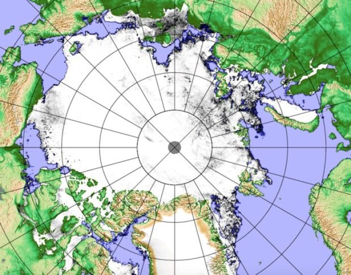 Det ligger fortsatt en del sjøis både i Nordøstpassasjen og i Nordvestpassasjen. (Bilde: PolarView/Univ Bremen) Det ligger fortsatt en del sjøis både i Nordøstpassasjen og i Nordvestpassasjen. (Bilde: PolarView/Univ Bremen)