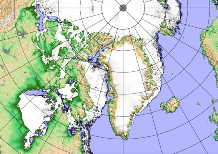 Det begynner å bli litt åpent hav både i Hudson Bay, ved Thule og nordvest i Kanada. (Bilde: PolarView Univ Bremen) Det begynner å bli litt åpent hav både i Hudson Bay, ved Thule og nordvest i Kanada. (Bilde: PolarView Univ Bremen)