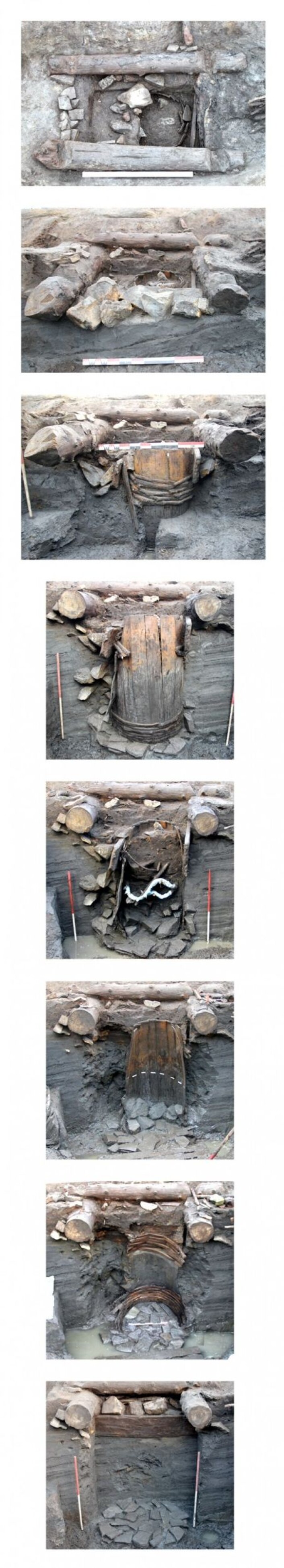 Figur 4: Sekvens som viser hvordan utgravningen av brønnen foregikk. Foto: NIKU 2015 Figur 4: Sekvens som viser hvordan utgravningen av brønnen foregikk. Foto: NIKU 2015