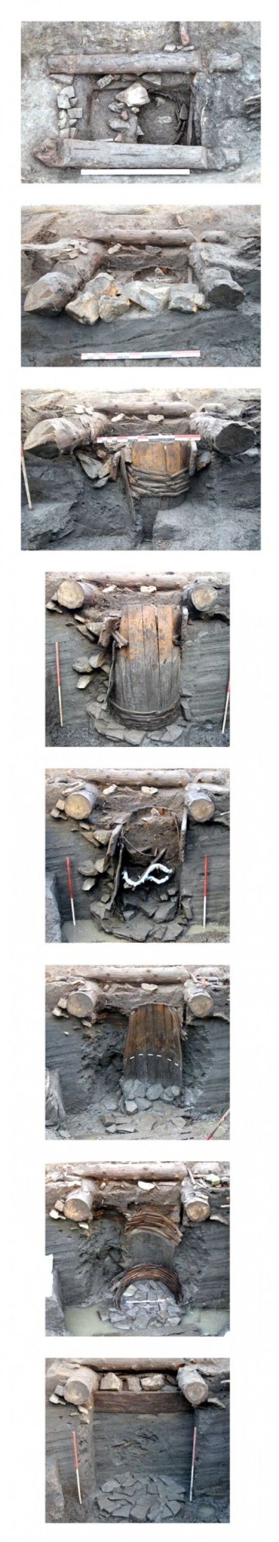 Figur 4: Sekvens som viser hvordan utgravningen av brønnen foregikk. Foto: NIKU 2015