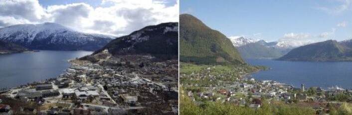 Sogndal (t.v.) og Volda (t.h.) er heimstad for Høgskulen i Sogn og Fjordane og Høgskulen i Volda. HiSF har også studiestad i Førde. Foto (t.v.): Bjørn Erik Pedersen/wikimedia commons). Foto (t.h.): Offentlig domene) Sogndal (t.v.) og Volda (t.h.) er heimstad for Høgskulen i Sogn og Fjordane og Høgskulen i Volda. HiSF har også studiestad i Førde. Foto (t.v.): Bjørn Erik Pedersen/wikimedia commons). Foto (t.h.): Offentlig domene)