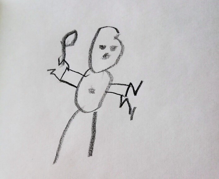 Forsker med forskergreie. (Tegning: datter, 4 år) Forsker med forskergreie. (Tegning: datter, 4 år)