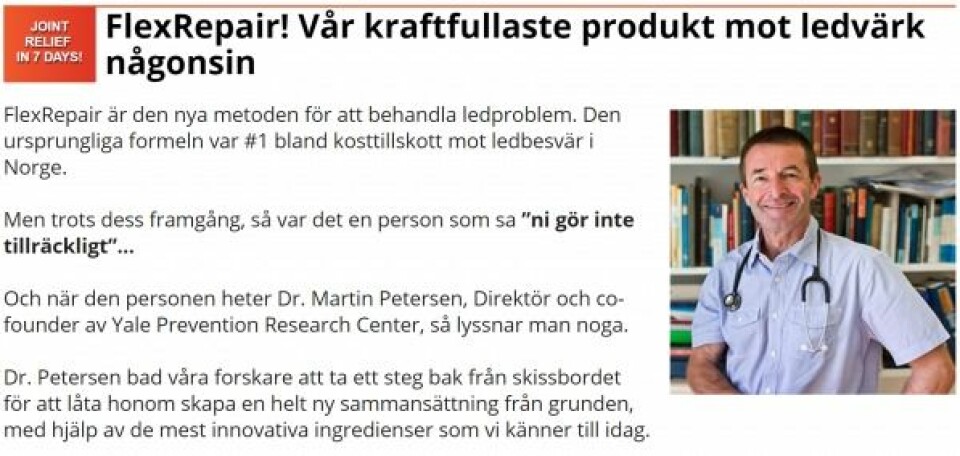 Den svenske «Dr. Martin Pedersen» er ganske ulik sin norske navnebror. (Skjermbilde fra FlexRepairs svenske nettside)