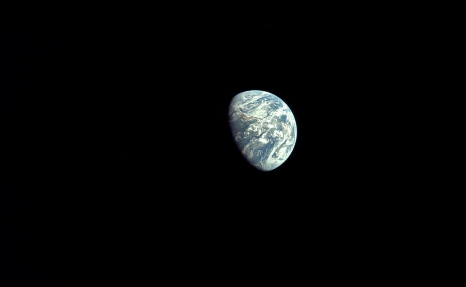 Edwin Aldrin tok dette bildet av Jorda underveis mot Månen i 1969. (Foto: NASA)