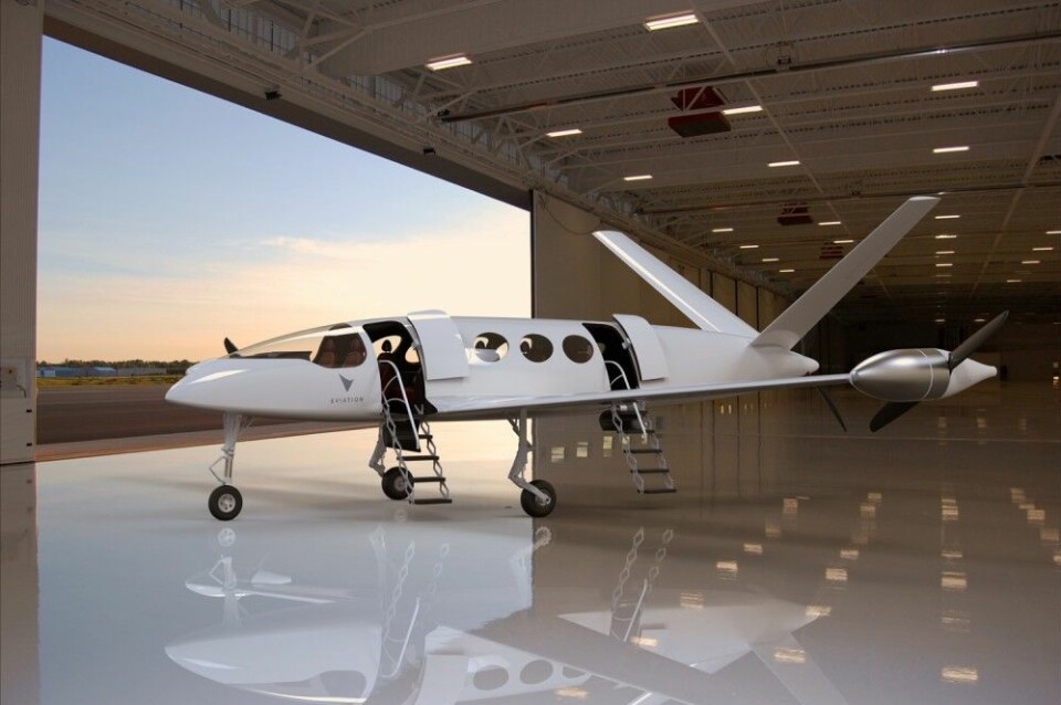 El-flyet Eviation Alice skal ifølge planene få et vingespenn på 13,5 meter og fly i 10 000 meters høyde. Skroget er laget av karbonkompositt-materiale. (Illustrasjon: www.eviation.co)