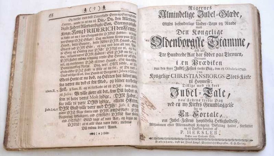 Danmark-Norge var helt fram til 1814 et teokrati – et samfunn der monarkens styre var Guds styre. Mange av datidens prekener ble trykt og kan leses i dag. (Foto: Digitalt Museum, CC NC-BY-SA 4.0)