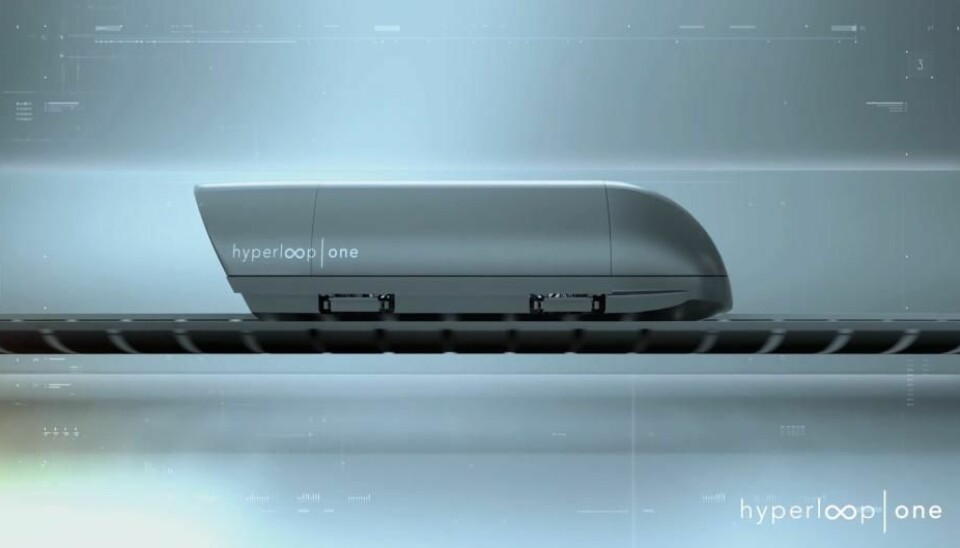 Virgin Hyperloop One arbeider for at vognene skal kunne kjøre i over 1000 kilometer i timen ved å redusere friksjon mot både luft og bakke.  (Illustrasjon: skjermbilde fra Virgin Hyperloop Ones presentasjonsvideo)