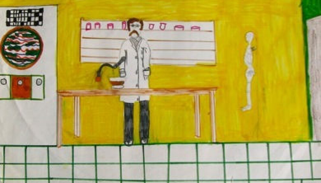 Tegningen er en av rundt 5000 fra Draw-a-Scientist-studien fra 1983) (Tegner: Ukjent. Kilde: Wikimedia Commons, lisens: CC BY-SA 3.0) Tegningen er en av rundt 5000 fra Draw-a-Scientist-studien fra 1983) (Tegner: Ukjent. Kilde: Wikimedia Commons, lisens: CC BY-SA 3.0)