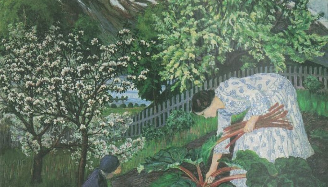 Rabarbra er et av de mest kjente Astrup-malerier fra hagen i Jølster. (Bilde: Nikolai Astrup / Wikimedia commons) Rabarbra er et av de mest kjente Astrup-malerier fra hagen i Jølster. (Bilde: Nikolai Astrup / Wikimedia commons)