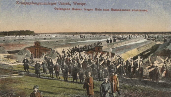 Et bilde av fangeleieren i Czersk på et postkort fra første verdenskrig. (Bilde: Kobialka/Antiquity) Et bilde av fangeleieren i Czersk på et postkort fra første verdenskrig. (Bilde: Kobialka/Antiquity)