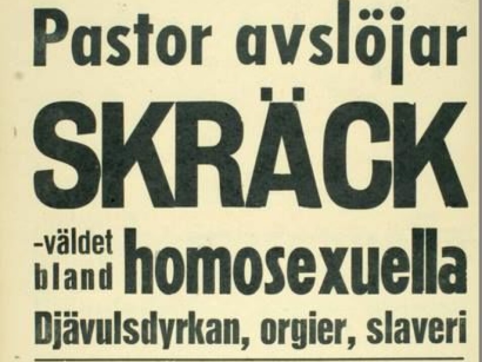 I mai 1950 så forsiden til den svenske avisen Aftonbladet slik ut. Det var pastor Karl-Erik Kejne som gikk ut med voldsomme angrep på homoseksuelle. (Foto: Faksimile fra Aftonbladet)