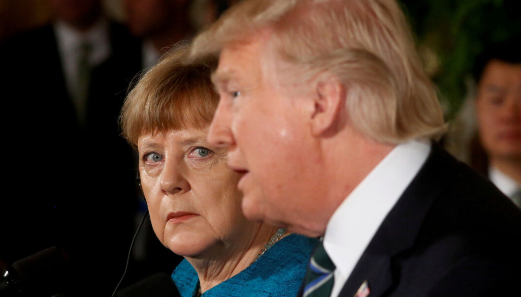 Tysklands forbundskansler Angela Merkel og USAs president Donald Trump møttes i Det hvite hus i Washington, D.C. i mars i fjor. (Foto: Jonathan Ernst/Reuters/NTB scanpix) Tysklands forbundskansler Angela Merkel og USAs president Donald Trump møttes i Det hvite hus i Washington, D.C. i mars i fjor. (Foto: Jonathan Ernst/Reuters/NTB scanpix)