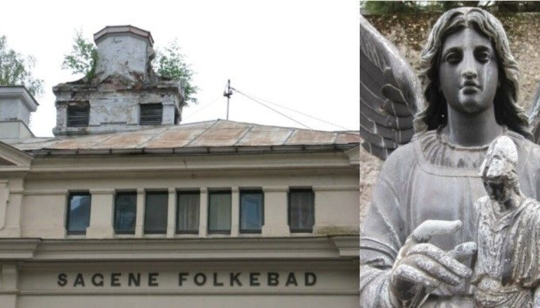 Her ser du korrosjon på pusset kalkfasade og metalltakplater i 2007 og på en sinkskulptur på Oslo universitetsområde, Blindern. (Foto: Terje Grøntoft / NILU) Her ser du korrosjon på pusset kalkfasade og metalltakplater i 2007 og på en sinkskulptur på Oslo universitetsområde, Blindern. (Foto: Terje Grøntoft / NILU)