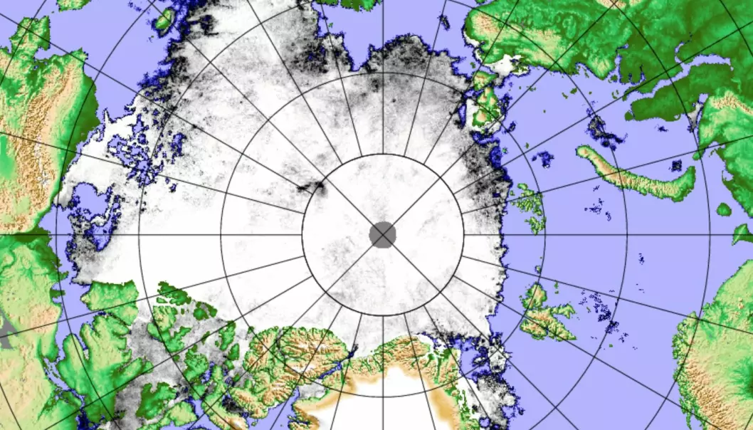 Iskart basert på det japanske satellittinstrumentet AMSR2. (Bilde: PolarView/Universitetet i Bremen)