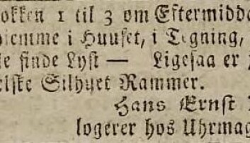 Avisanonse fra Hanse Ernst Kinck om salg av silhuettrammer. (Fra Nasjonalbibiloteket) Avisanonse fra Hanse Ernst Kinck om salg av silhuettrammer. (Fra Nasjonalbibiloteket)