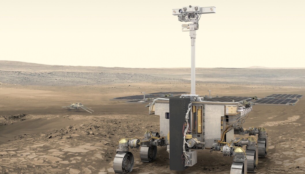 Den nye roveren lander på Mars i 2021. Der skal den blant annet lete etter lommer av is eller flytende vann. (Illustrasjon: ESA / ATG medialab) Den nye roveren lander på Mars i 2021. Der skal den blant annet lete etter lommer av is eller flytende vann. (Illustrasjon: ESA / ATG medialab)