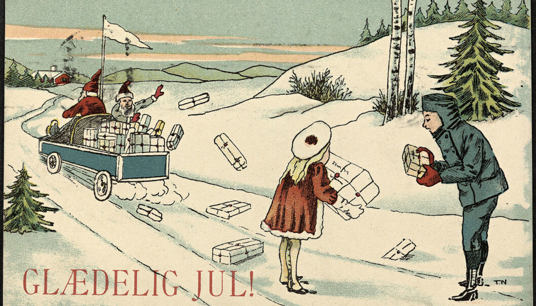 Vi ønsker hverandre god jul, men hvor kommer egentlig ordet fra? Her får du åtte jule-opplysninger fra forskerne ved Universitetet i Oslo. Bildet viser et julekort fra rundt 1900. (Foto: Nationalbiblioteket) Vi ønsker hverandre god jul, men hvor kommer egentlig ordet fra? Her får du åtte jule-opplysninger fra forskerne ved Universitetet i Oslo. Bildet viser et julekort fra rundt 1900. (Foto: Nationalbiblioteket)