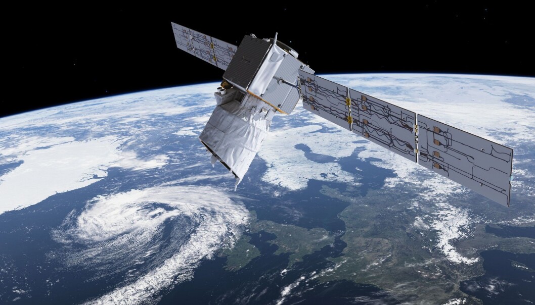 Den europeiske forskningssatellitten Aeolus skal måle jordas vinder. (Illustrasjon: ESA/ATG medialab) Den europeiske forskningssatellitten Aeolus skal måle jordas vinder. (Illustrasjon: ESA/ATG medialab)