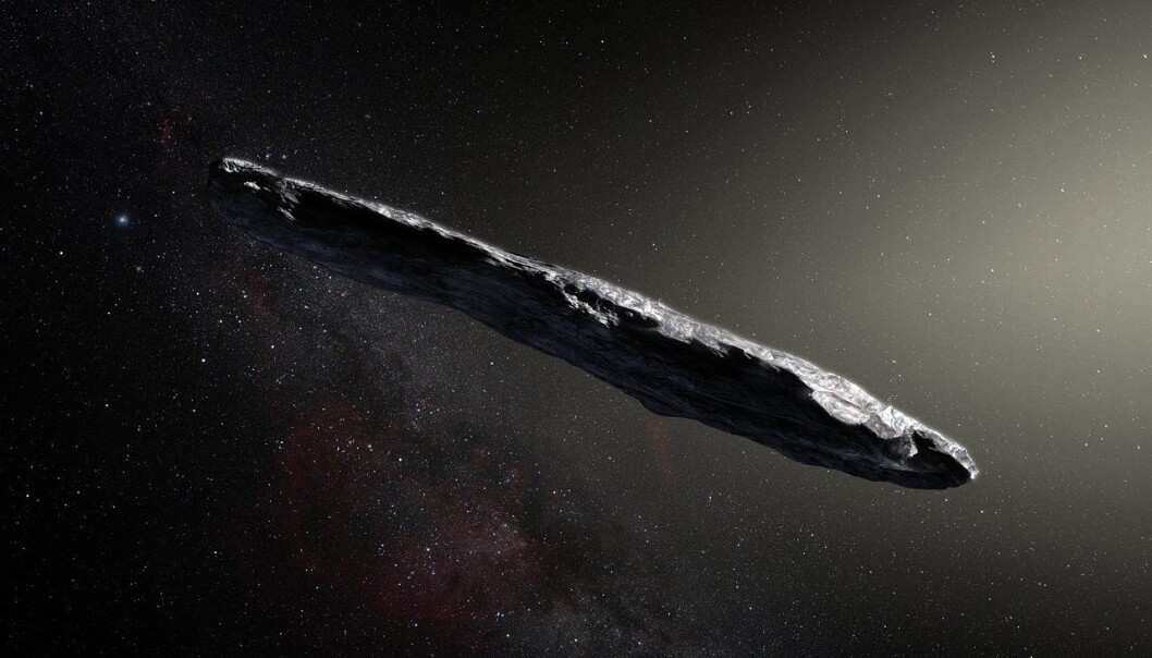 Oumuamua, som er et hawaiisk navn og betyr speider, er den første asteroiden av dette slaget som er oppdaget i vårt «nabolag» i verdensrommet. (Illustrasjon: ESO, M. Kornmesser) Oumuamua, som er et hawaiisk navn og betyr speider, er den første asteroiden av dette slaget som er oppdaget i vårt «nabolag» i verdensrommet. (Illustrasjon: ESO, M. Kornmesser)